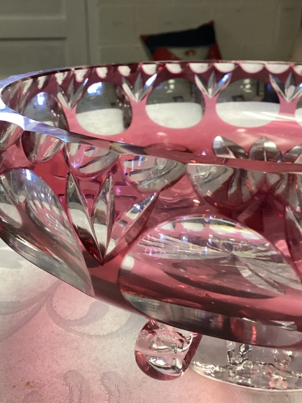 Nachtmann Bramberg Crystal Glass Bowl Cut Cranberry Czech Bohemian FOOTED